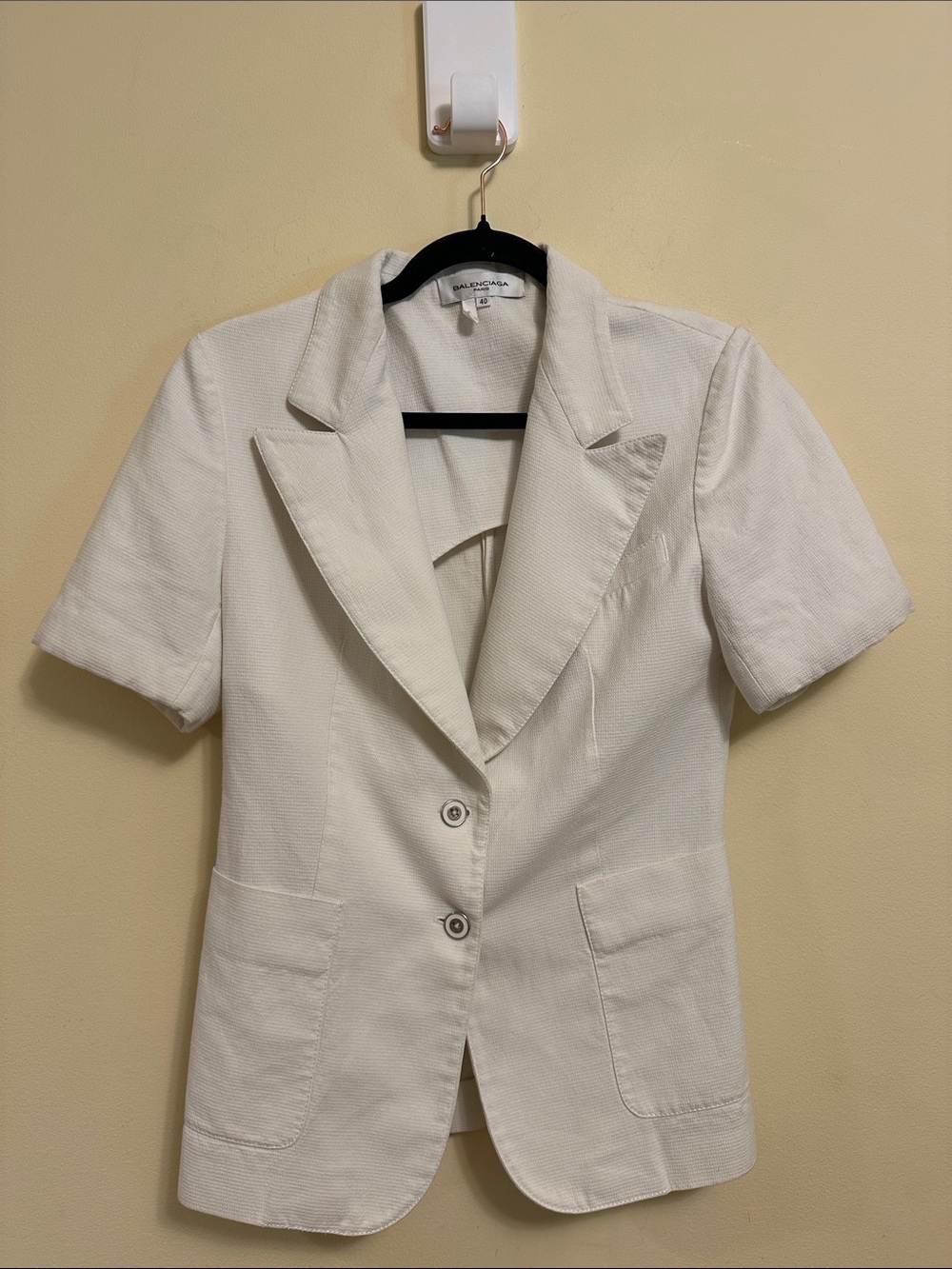 Balenciaga White Short Sleeve Blazer Jacket 40 US 4 Cotton Linen Made In France